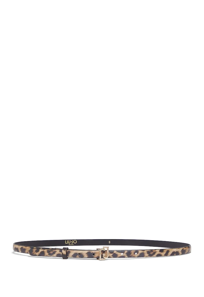 Curea de piele ecologica cu animal print, Negru/Maro