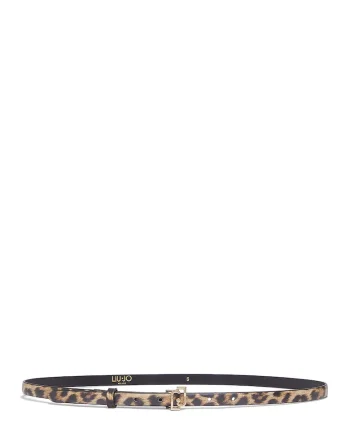 Curea de piele ecologica cu animal print, Negru/Maro