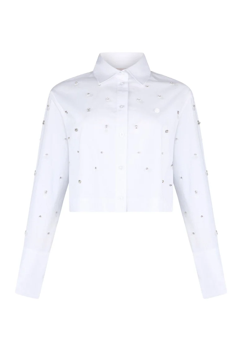 Camasa crop cu strasuri, Alb