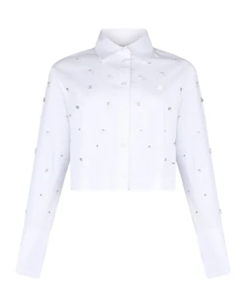 Camasa crop cu strasuri, Alb