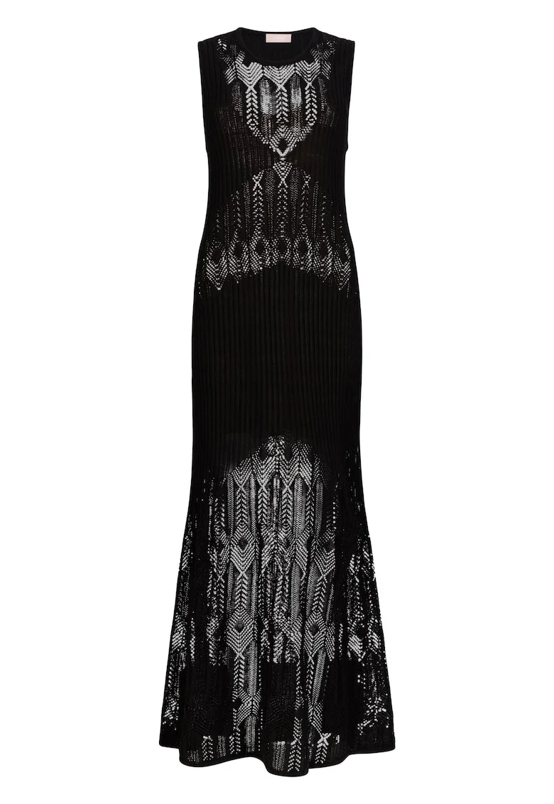 Rochie maxi fara maneci cu perforatii, Negru