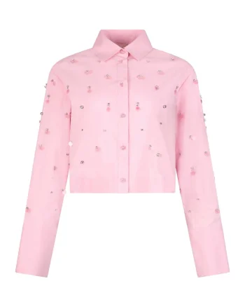Camasa crop cu strasuri, Roz