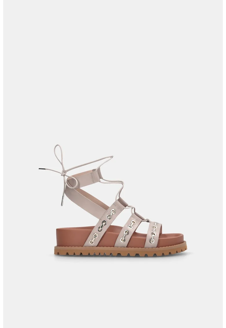 Sandale gladiator de piele, Gri/Bej