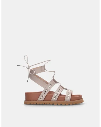 Sandale gladiator de piele, Gri/Bej