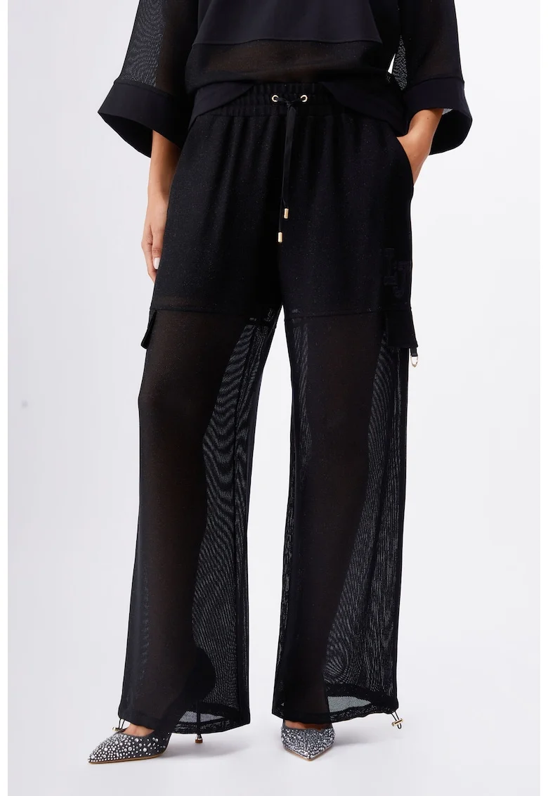Pantaloni cargo semitransparenti cu croiala ampla, Negru