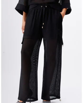 Pantaloni cargo semitransparenti cu croiala ampla, Negru