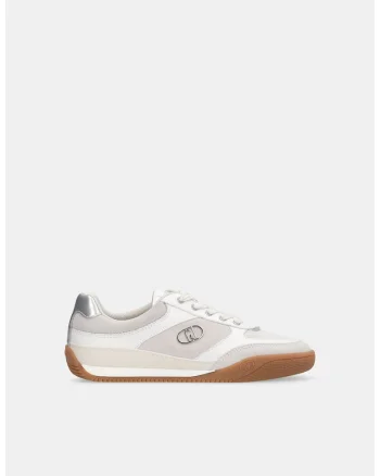 Pantofi sport de piele intoarsa si piele ecologica, Alb