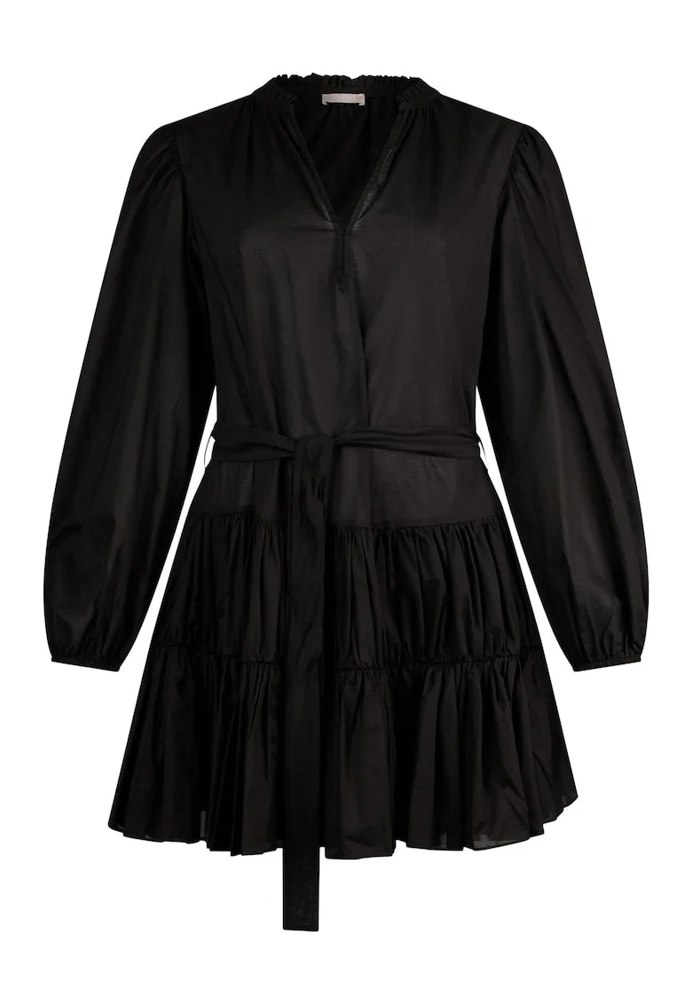 Rochie scurta cu volane si maneci bufante, Negru