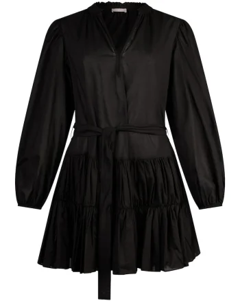 Rochie scurta cu volane si maneci bufante, Negru