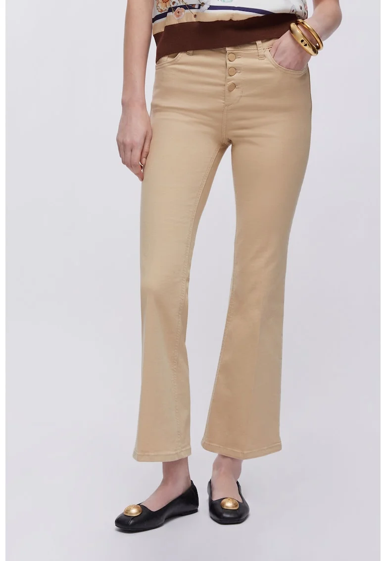 Pantaloni crop cu talie inalta, Maro nisip