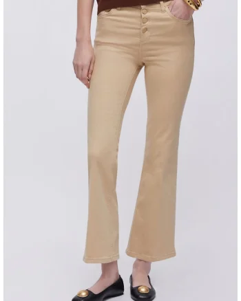 Pantaloni crop cu talie inalta, Maro nisip