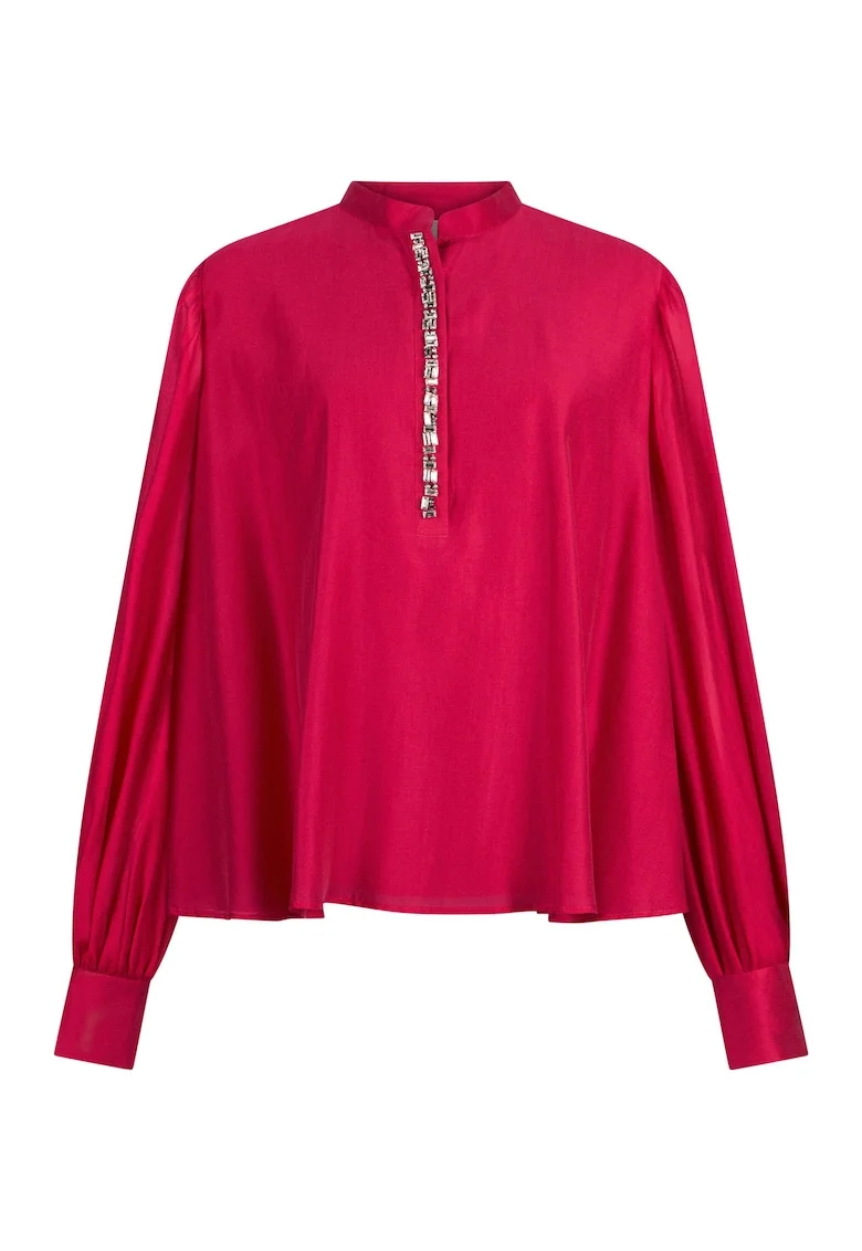 Bluza din amestec de lyocell cu bijuterie brodata, Bej