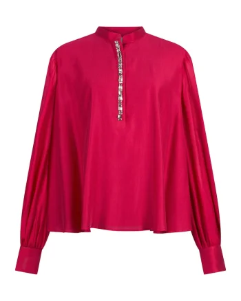Bluza din amestec de lyocell cu bijuterie brodata, Bej