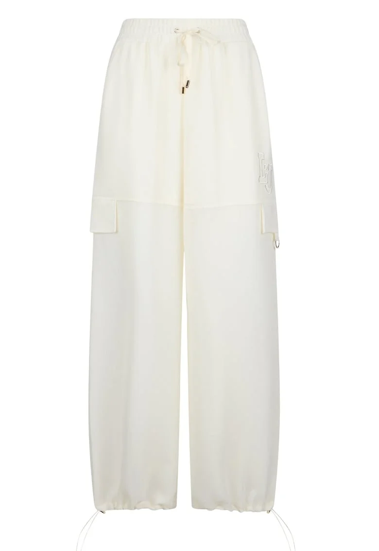 Pantaloni cargo semitransparenti cu croiala ampla, Alb