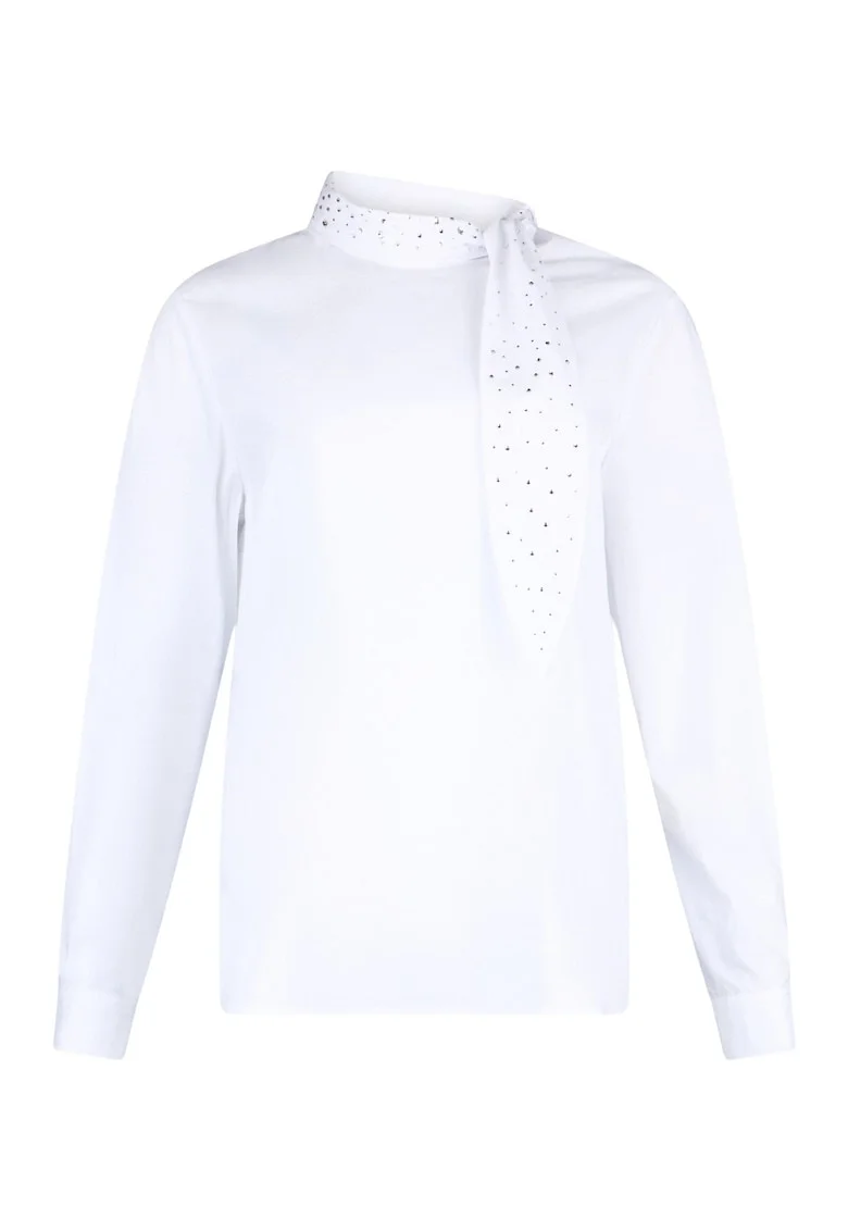 Bluza cu decolteu cu funda, Alb