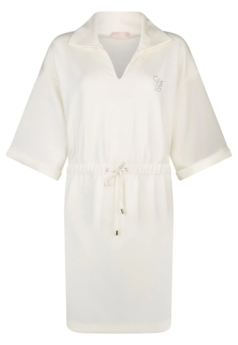 Rochie din amestec de modal cu snur in talie, Alb