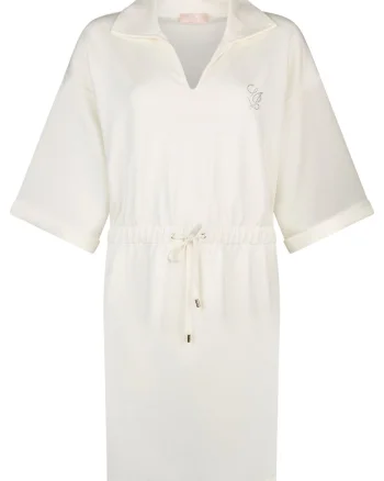 Rochie din amestec de modal cu snur in talie, Alb
