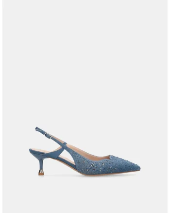 Pantofi slingback de satin cu strasuri Autograph, Albastru deschis