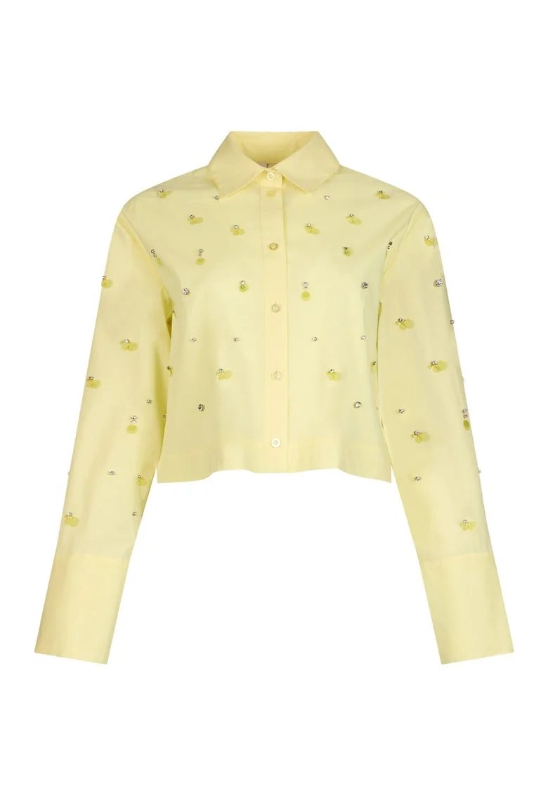 Camasa crop cu strasuri, Galben
