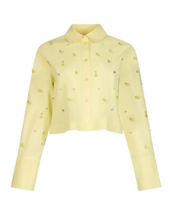 Camasa crop cu strasuri, Galben