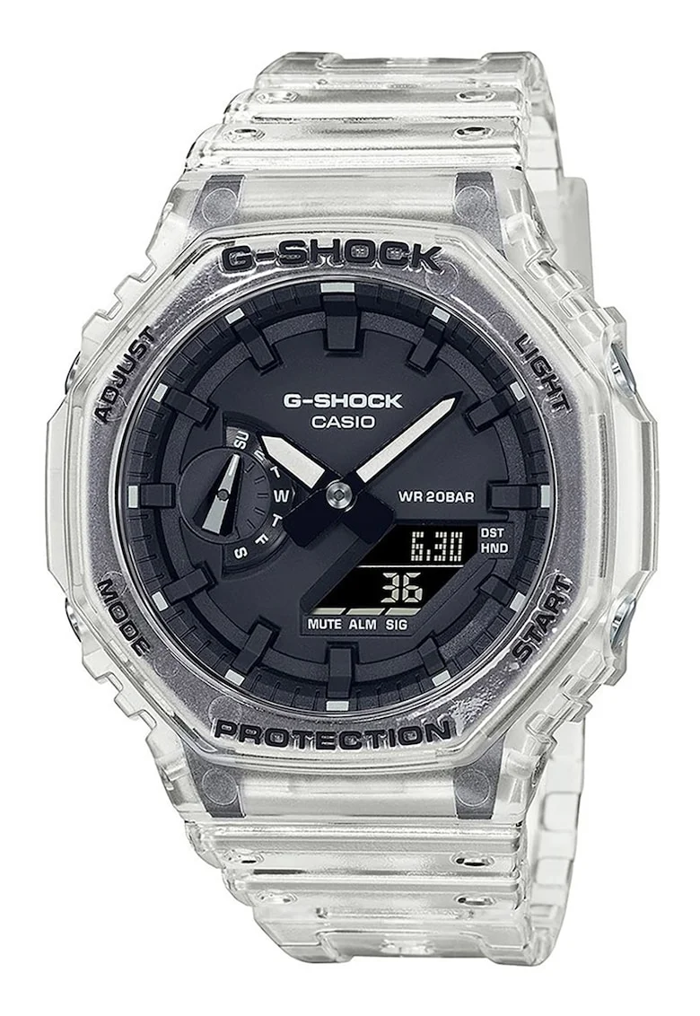 Ceas analog-digital cu o curea din rasina G-Shock, Transparent