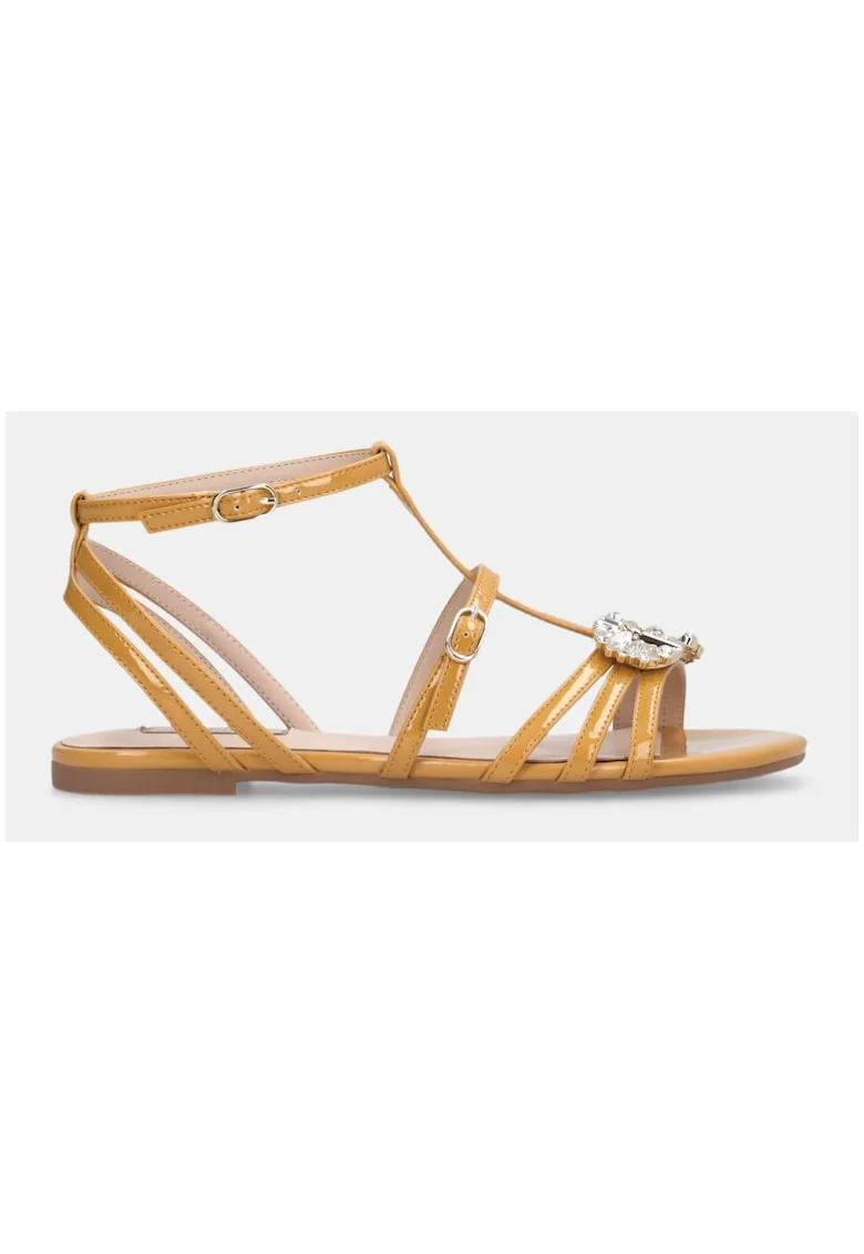 Sandale de piele ecologica cu barete multiple, Ocru
