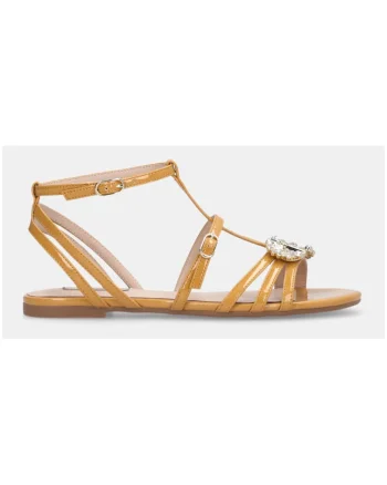 Sandale de piele ecologica cu barete multiple, Ocru