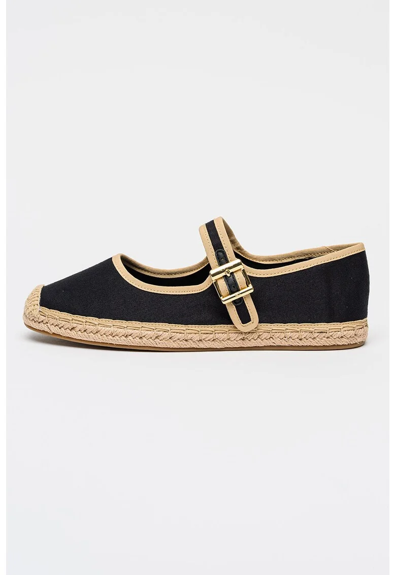 Espadrile din material textil cu catarama, Negru/Maro nisip