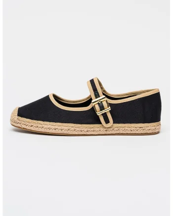 Espadrile din material textil cu catarama, Negru/Maro nisip