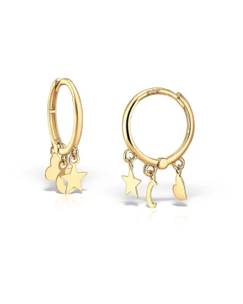 Cercei cu charm, aur 14 KT, pentru fete