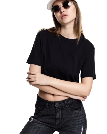Tricou crop supradimensionat cu maneci cazute
