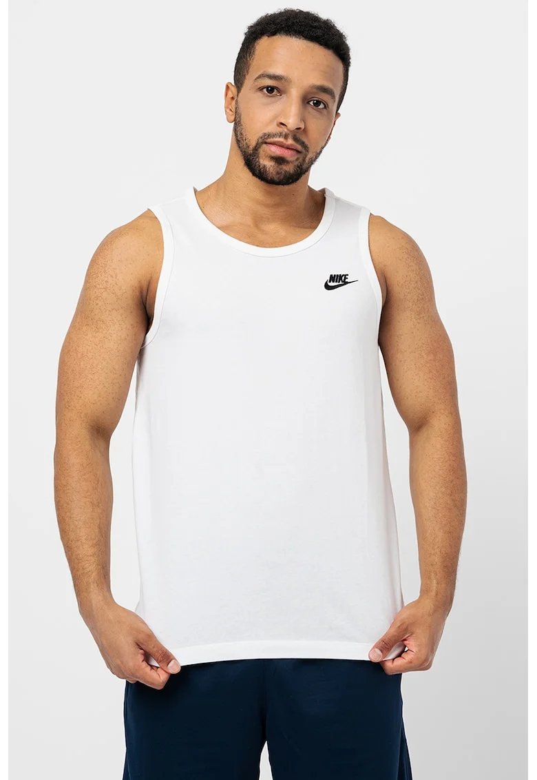 Top cu broderie logo pe piept Sportswear, Alb/Negru
