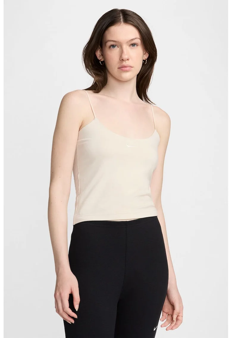 Top de bumbac cu decolteu rotund, Crem