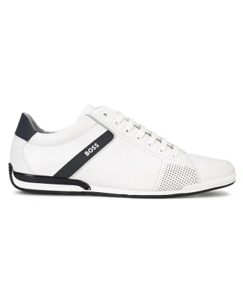 Pantofi sport din piele cu detalii logo, Alb