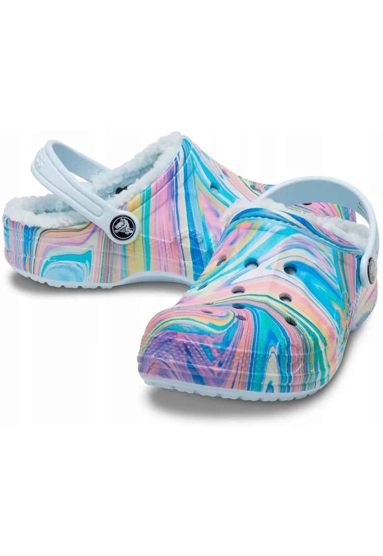 Saboti Captusiti Copii,  Baya Lined Printed Clog Kids, Croslite™, Albastru si Multicolor,