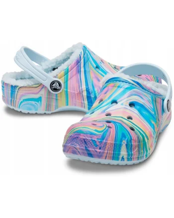 Saboti Captusiti Copii,  Baya Lined Printed Clog Kids, Croslite™, Albastru si Multicolor,