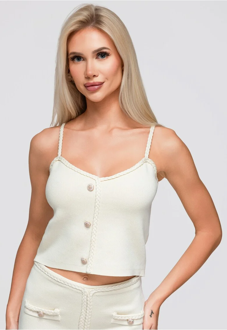 Bluza dama cu ramiaca si decolteu in forma de inima, slim fit, 100% vascoza OW-TS-E0072, Crem