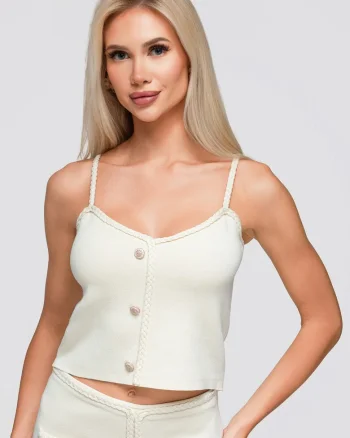 Bluza dama cu ramiaca si decolteu in forma de inima, slim fit, 100% vascoza OW-TS-E0072, Crem