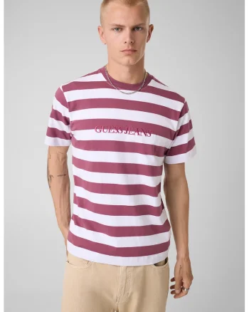 Tricou de bumbac cu dungi si logo