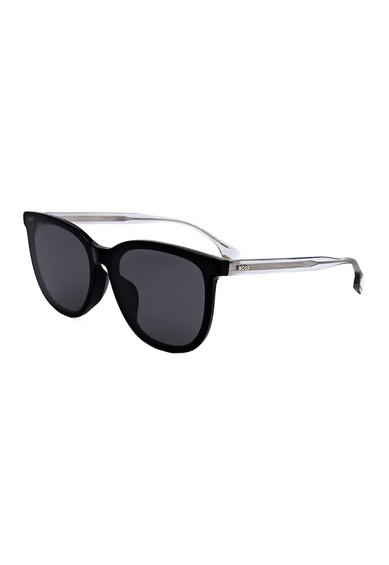 Ochelari de soare patrati unisex cu lentile uni, Negru/Maro taupe deschis