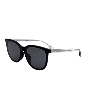 Ochelari de soare patrati unisex cu lentile uni, Negru/Maro taupe deschis