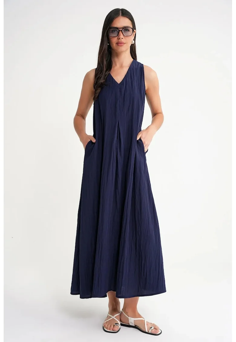 Rochie Maxi  Textil, Decolteu in V, Bleumarin