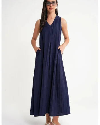 Rochie Maxi  Textil, Decolteu in V, Bleumarin