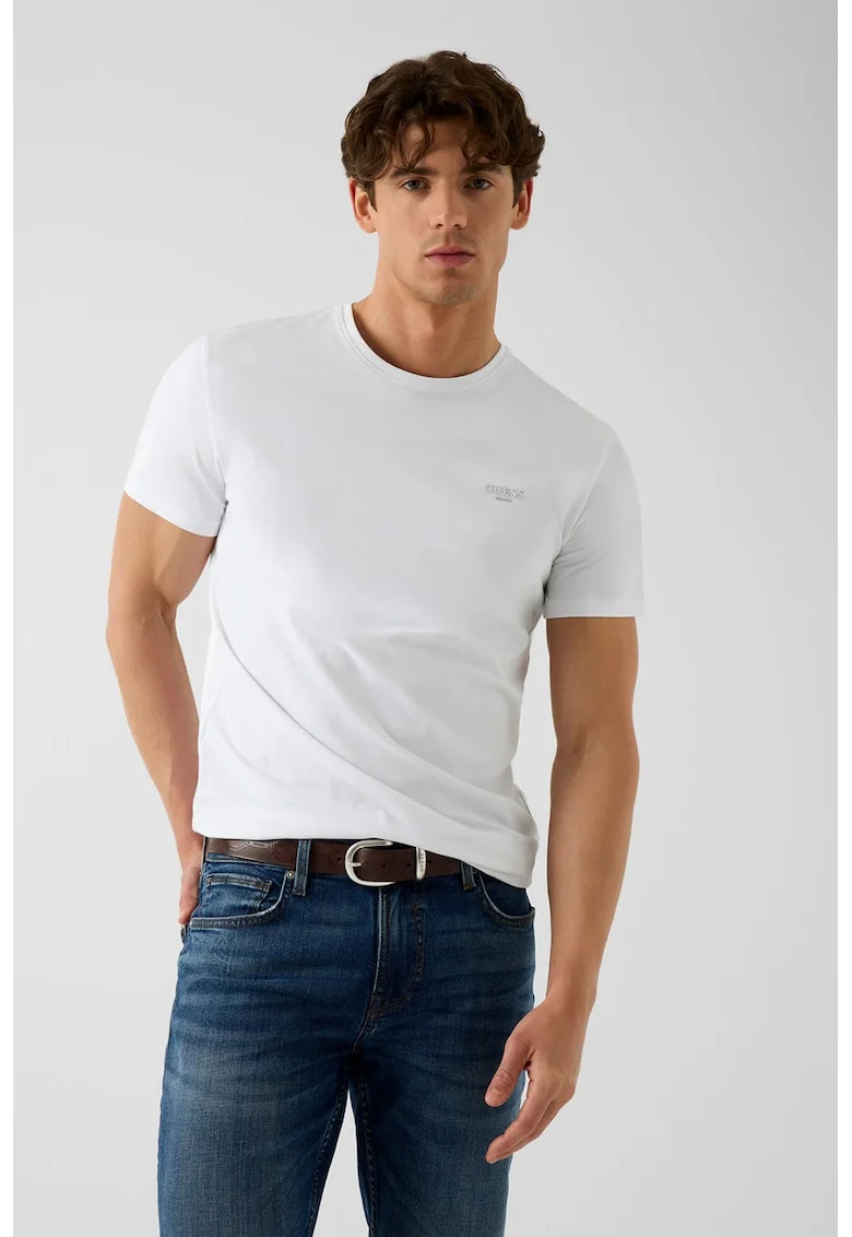 Tricou slim fit cu decolteu la baza gatului, Alb