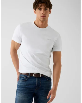 Tricou slim fit cu decolteu la baza gatului, Alb