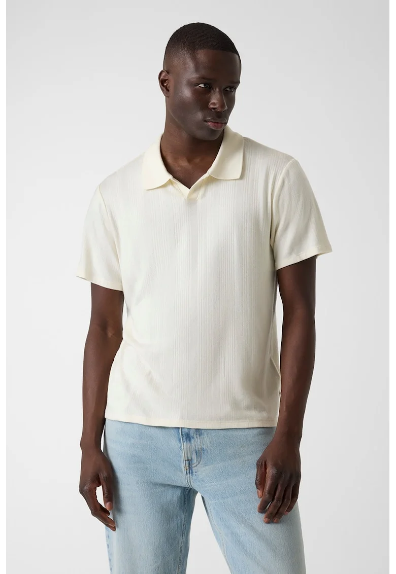 Tricou polo striat, Alb