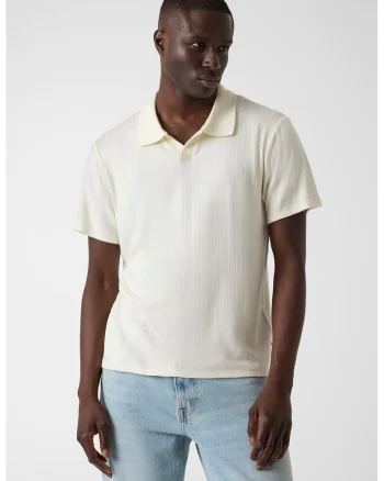 Tricou polo striat, Alb