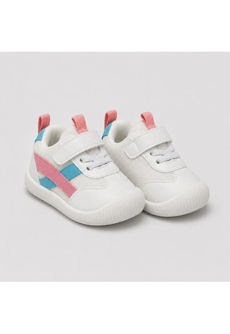 Pantofi sport primii pasi,  Talpa flexibila si antiderapanta, Inchidere Velcro, Roz