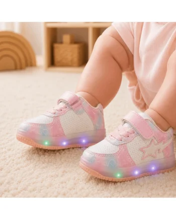 Pantofi copii cu lumini LED, Inchidere velcro, Roz