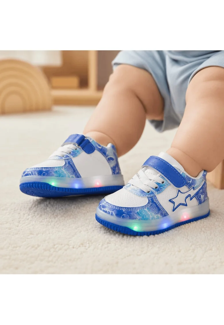 Pantofi copii cu lumini LED, Inchidere velcro, Albastru